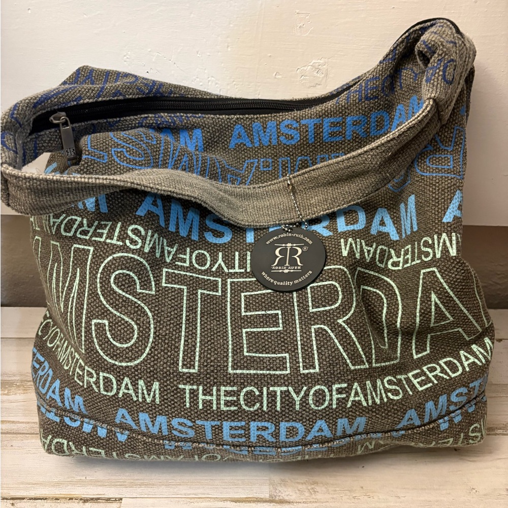 Robin Ruth Amsterdam Canvas Shoulder Bag in Brown, Blue, Mint